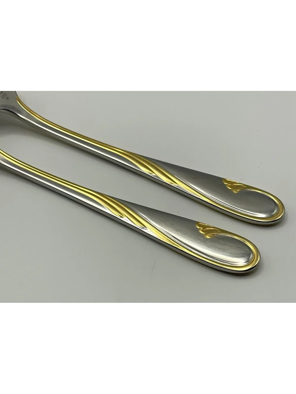 (2) Gorham GOLDEN SWIRL 18/8 Stainless Japan Dinner Fork Lot ~ 7 7/8”